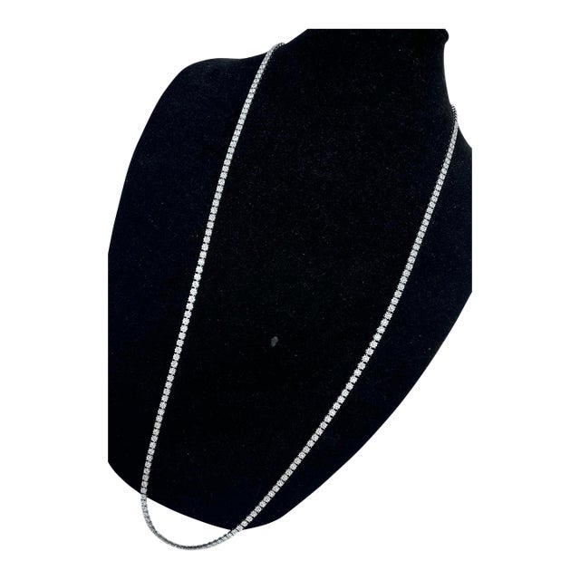 18k Gold Natural Diamond Tennis Necklace 41 Inch Rope Long White Opera Length For Sale