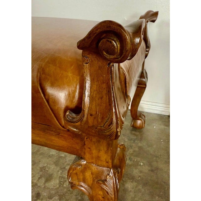 Animal Skin Pair of Spanish Revival Embossed Leather Benches For Sale - Image 7 of 10