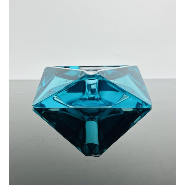 Art Deco Blue Faceted Glass Ashtray by Moser, Czechoslovakia, 1930 For Sale - Image 4 of 9