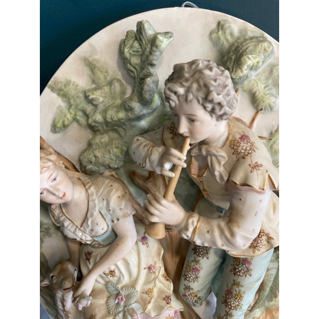 Victorian Vintage Arnart Creation Victorian Couple Porcelain Wall Art Hanging Decor For Sale - Image 3 of 8