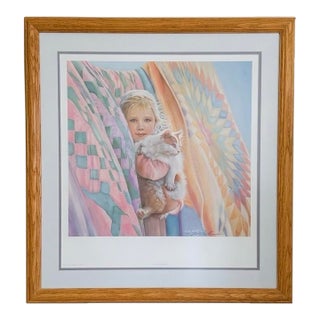 Framed Mark Keathley “Noël” Hand-Signed Print – Child & Cat Portrait For Sale