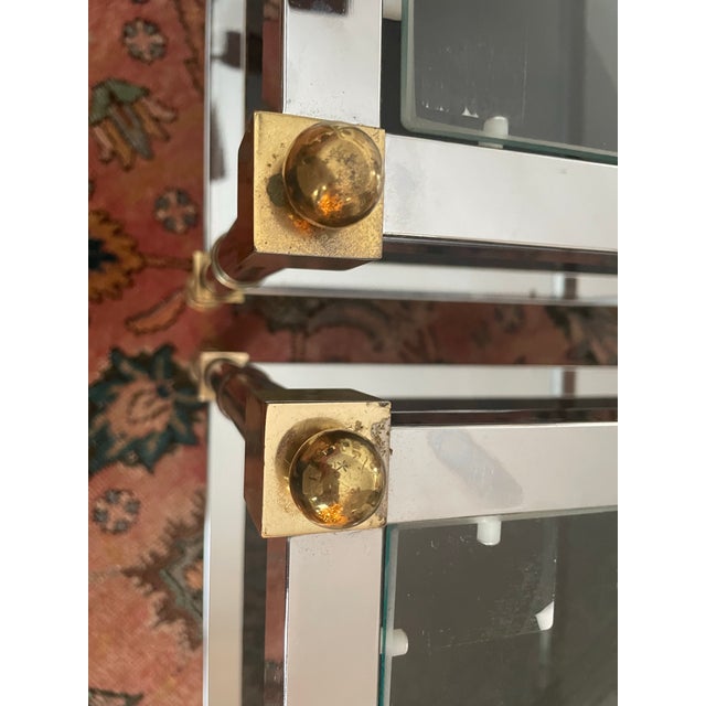 Set of Vintage Chrome and Brass Square Tables For Sale In Chicago - Image 6 of 7