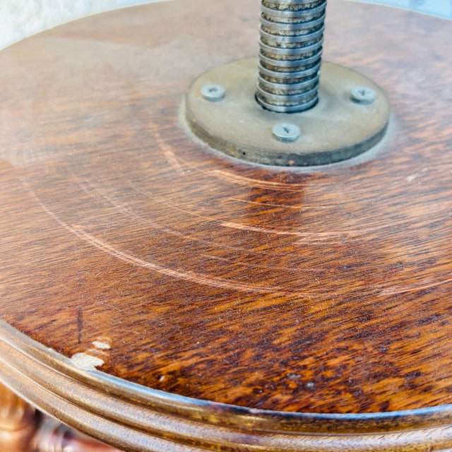 Antique Oak Swivel Piano Stool With Glass Ball Claw Feet, Circa 1900 For Sale - Image 18 of 18