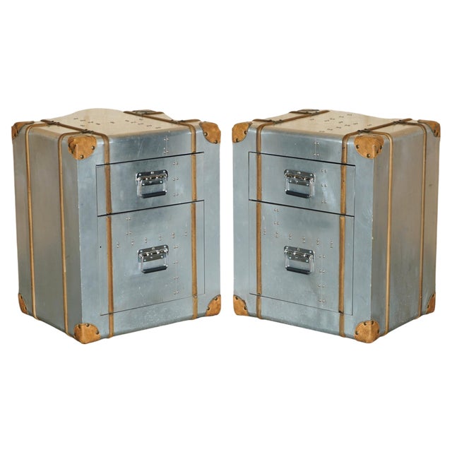 Globetrotter Aluminium & Brown Leather Side Tables from Timothy Oulton, Set of 2 For Sale