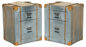 Globetrotter Aluminium & Brown Leather Side Tables from Timothy Oulton, Set of 2