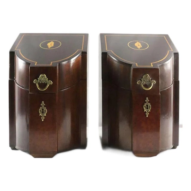 Pair of Mid 20th Century Inlaid Mahogany Knife Boxes For Sale