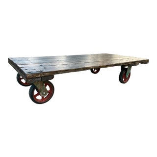 Industrial Cast Iron & Hardwood Factory Cart Coffee Table From Fairbanks For Sale