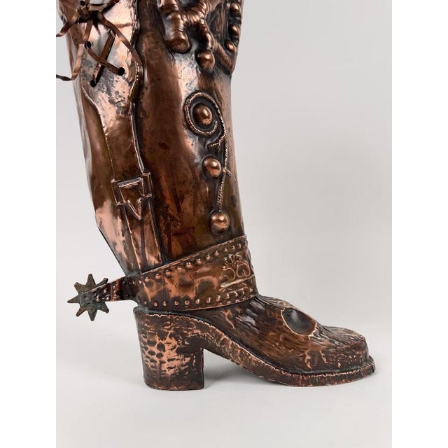 1970s Italian Mid-Century Copper Western Boot Umbrella Stand, Repoussé Decoration, 70s, 1970s For Sale - Image 5 of 18