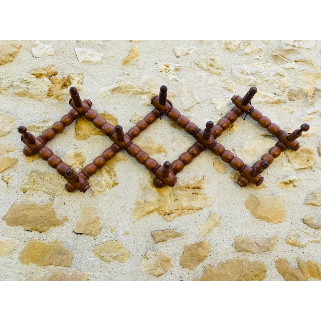 Antique Wall Mounted Turned Wood Folding Coat Rack, 1890s For Sale - Image 14 of 18