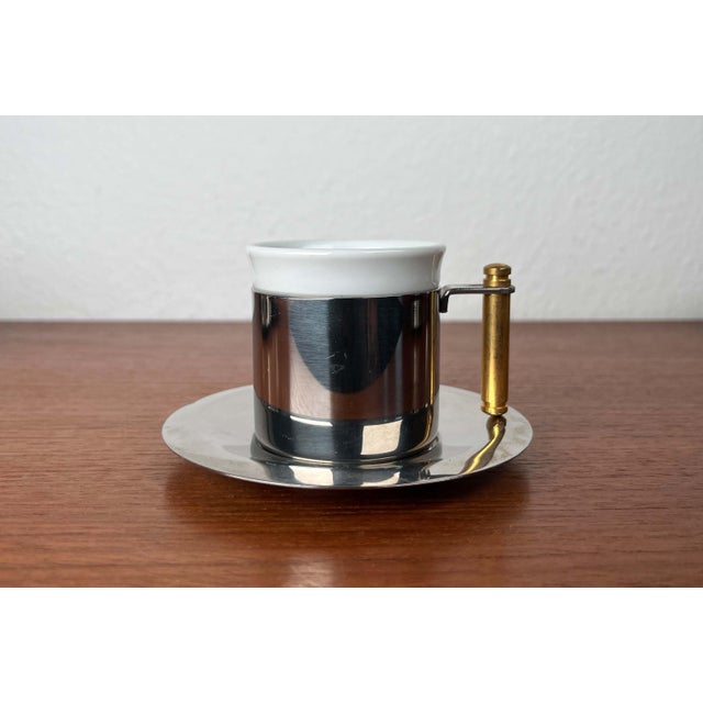 Italian Postmodern Lavazza Oro Series Espresso Cups and Saucers from Balzano, 1980s, Set of 7 For Sale - Image 5 of 18