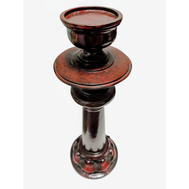 Faux Bois Rosewood Ceramic Candleholders - A Pair For Sale In Boston - Image 6 of 8