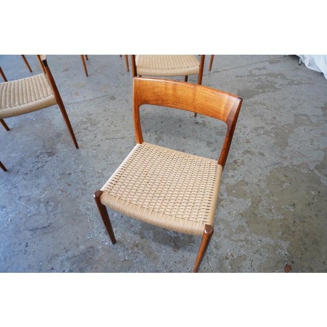 1960s Set of 6 Danish Modern Niels Otto Møller Rosewood Papercord Dining Chairs Models 57 & 77 For Sale - Image 14 of 17