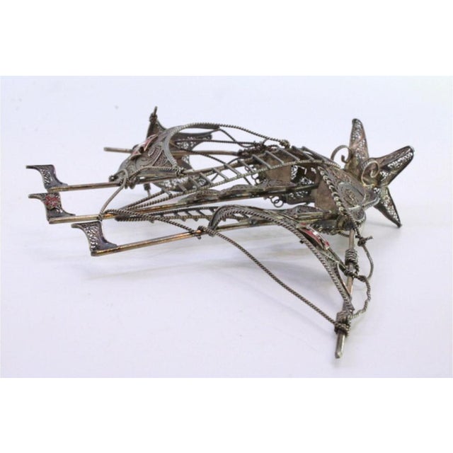 Silver Filigree Caravel with Portuguese Flags and Symbols For Sale - Image 5 of 9