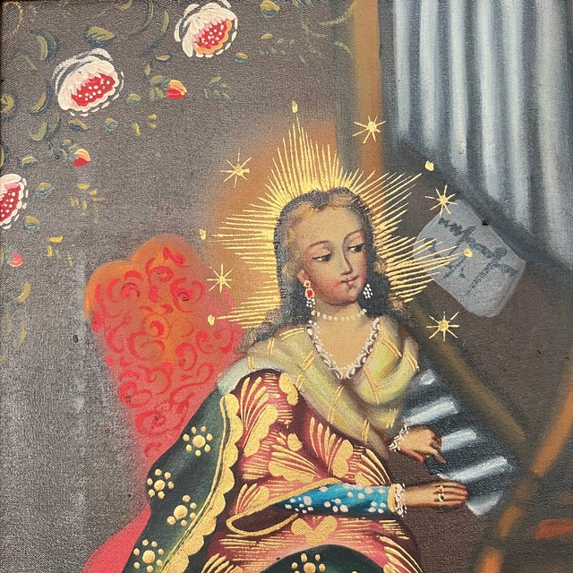 Mid 20th Century Cuzco School Painting of Saint Cecilia For Sale - Image 4 of 6