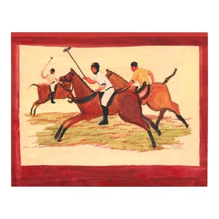 Polo With Red Border Original Watercolor by Pauline De Roussy De Sales For Sale