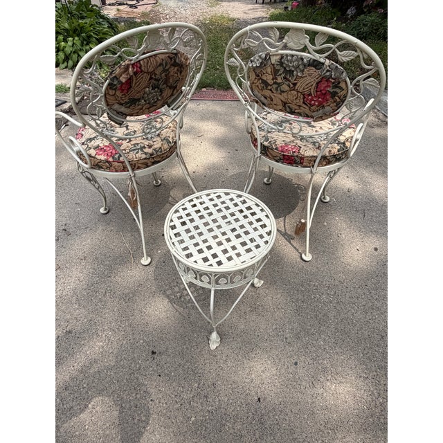 Woodard Chantilly Rose 1960s Wrought Iron Patio Set. Sturdy, sound, complete. Removable back and seat cushions. Seat...