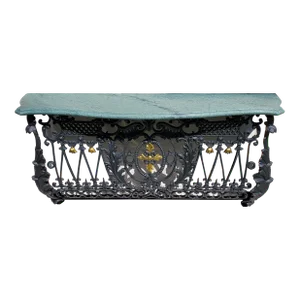 19th Century French Cast Iron Balcony Console Table With Marble Top
