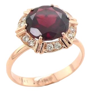 Fancy Round Red Garnet Diamond Halo 18 Karat Rose Gold Cocktail Statement Ring, Size 6.5 For Sale