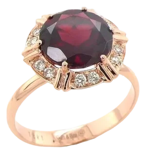 Fancy Round Red Garnet Diamond Halo 18 Karat Rose Gold Cocktail Statement Ring, Size 6.5