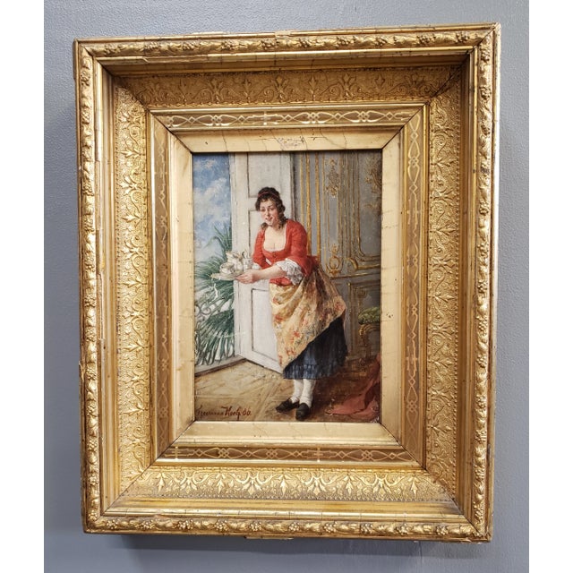Late 19th Century Hermann Koch, "Woman With Tray" Figurative Oil Painting, Framed For Sale - Image 13 of 13