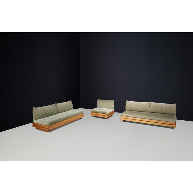 Vintage Lounge Chair and Two-Seater Sofas in Elm and Olive Green Upholstery from Maison Regain, 1970s, Set of 3 For Sale - Image 17 of 18