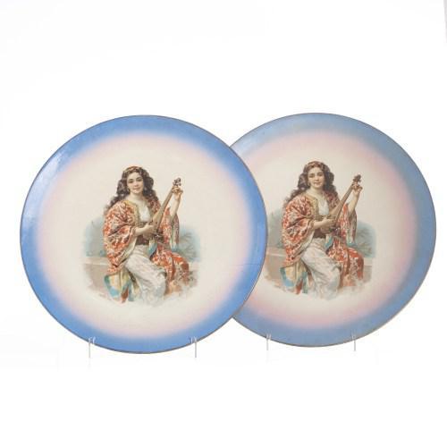 Portuguese, 19th/20th century from the Alcântara Factory in Lisbon, decorated in shades of blue, pink and gold, with a...