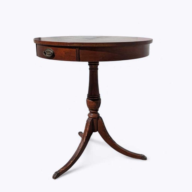 Wood Mid-Century Mersman Round Wood Pedestal Side Table With Drawer For Sale - Image 7 of 17