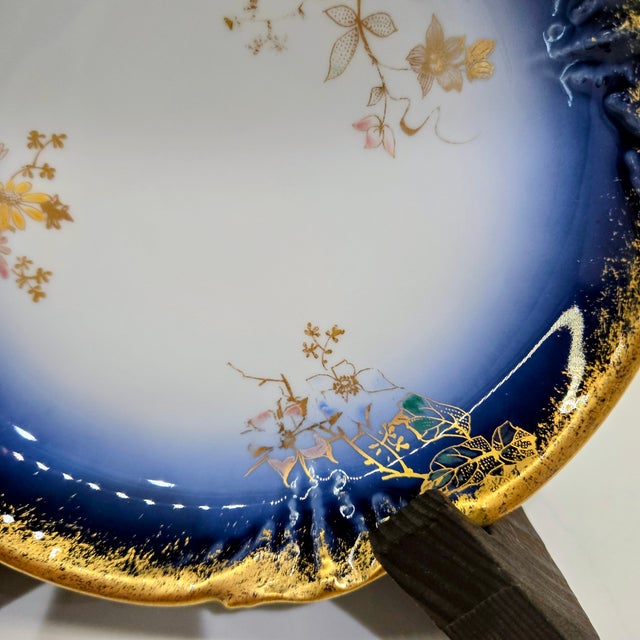 M. Redon Limoges France Blue & Gold Floral Catchall Dish, 6 Inch For Sale - Image 9 of 10