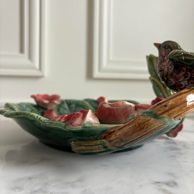 19th Century Majolica Multicolor Floral Bird Platter For Sale In Chicago - Image 6 of 9