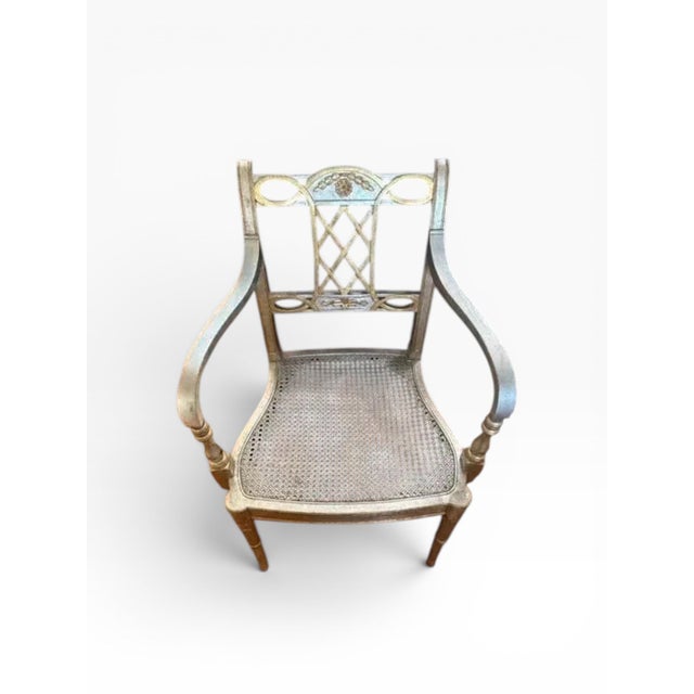 Set of 4 Maitland-Smith Silver & Gold Leaf Armchairs With New Caning & Cushions For Sale - Image 9 of 17