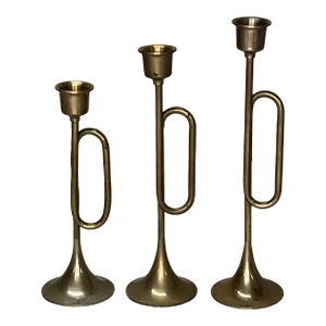 Brass Bugle Candle Holders - Set of 3