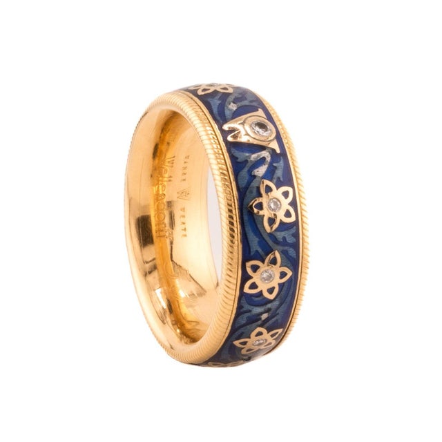 18k Wellendorff Spinning Flower Angel Enamel Diamond Ring, 11.51g, Size 6