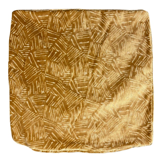 Gold Velvet Geometric Abstract Throw Accent Pillow Cover 22.5x22.5 Made in Usa For Sale