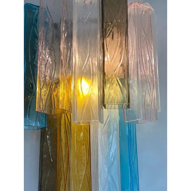 Contemporary Multicolored Squared Murano Glass Wall Sconces, Set of 2 For Sale - Image 3 of 13