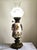 Italian mid-century lamp (1950s–1960s) in brass and hand-painted ceramic with a sand-etched glass shade. Very good vintage...