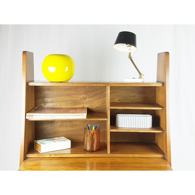 Mid-Century Modern Wooden Drop Off Wall Secretary attributed to Marcel Gascoin, 1950s For Sale - Image 12 of 18