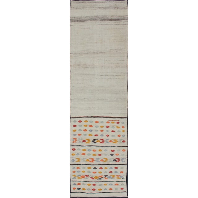 Vintage Turkish Kilim Runner With a Stripe and Modern Design on One End For Sale - Image 12 of 12