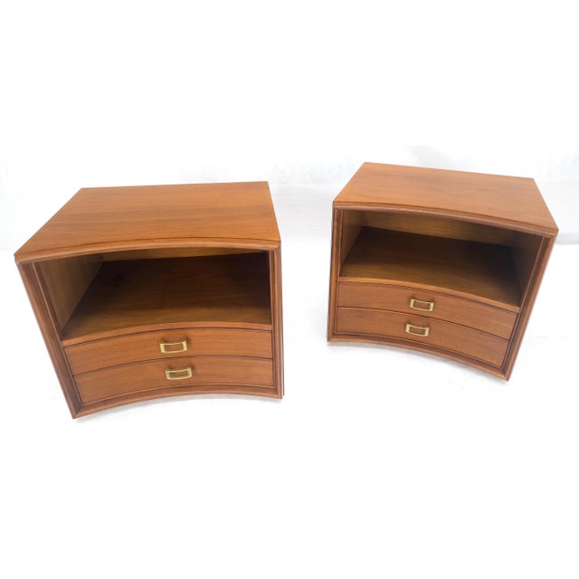 Pair Walnut Curved Front Two Drawers Paul Frankl John Stuart Night Stands For Sale - Image 6 of 10
