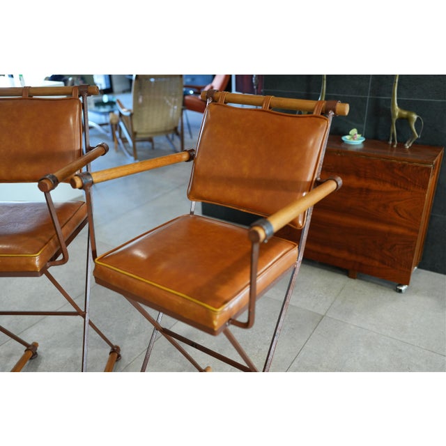 Brown 1970s X-Frame Bar Stools – Attributed To Cleo Baldon for Terra of California Pair For Sale - Image 8 of 14