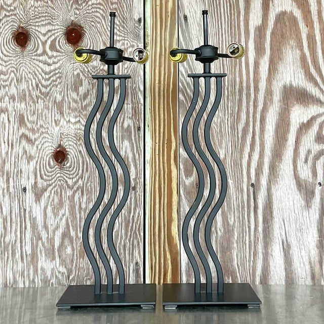 Late 20th Century Vintage Postmodern Memphis Wave Metal Lamps - a Pair For Sale - Image 5 of 5