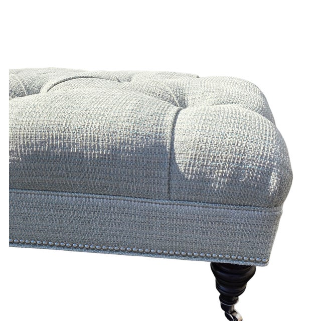1990s 1990s Ethan Allen Anton Chesterfield Style Ottoman Bench Hobb Nail Foot Stool For Sale - Image 5 of 15