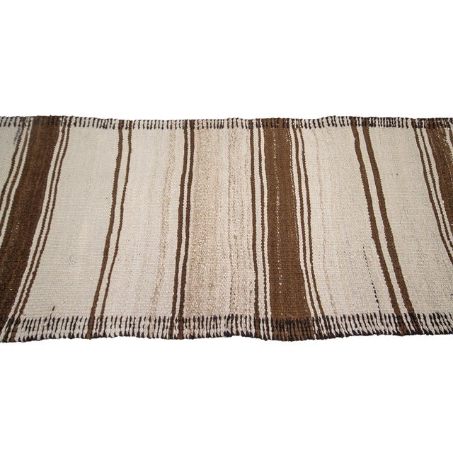 Striped Brown & Cream Vintage Kilim Runner For Sale - Image 4 of 7