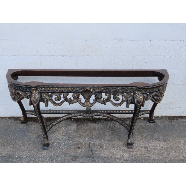 French Painted Black Heavy Carved Marble Top Large Long Console Entry Table 6381 For Sale - Image 4 of 12