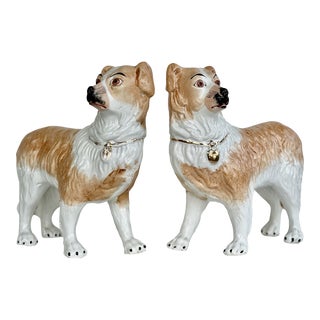 1880's Staffordshire Ceramic Dogs, Pair, Sable Collies For Sale