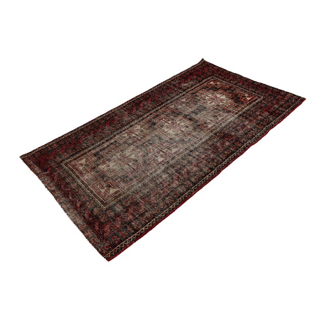 Late 19th Century Antique Caucasian Geometric Area Rug – Hand-Knotted Low-Pile Wool Accent Rug With Distressed Patina For Sale - Image 5 of 8