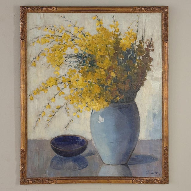 Framed Oil Painting on Canvas by Clemence Biron Dated 1925 'Forsythia' For Sale In Dallas - Image 6 of 17