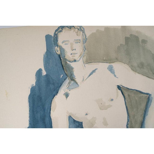Evelyne Luez, Young Man, Nude, 20th Century, Watercolor on Paper For Sale - Image 4 of 7