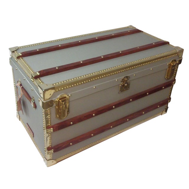 Custom Built Steamer Trunk With Brass Details For Sale