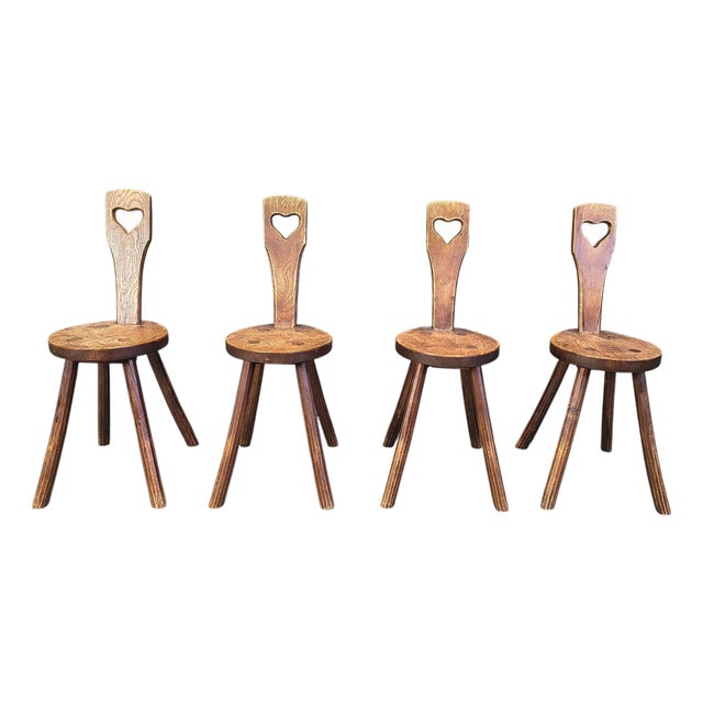 Vintage Brutalist Heart-Shaped Chairs, 1960s, Set of 4 For Sale