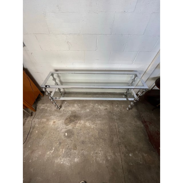 Maison Jansen Vintage Chrome and Brass 2 Tiered Console or Sofa Table For Sale - Image 4 of 10